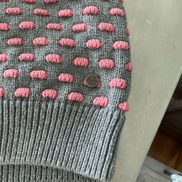 SUPERDRY SWEATER pink & grey polka dot MEDIUM - Picture 2 of 4